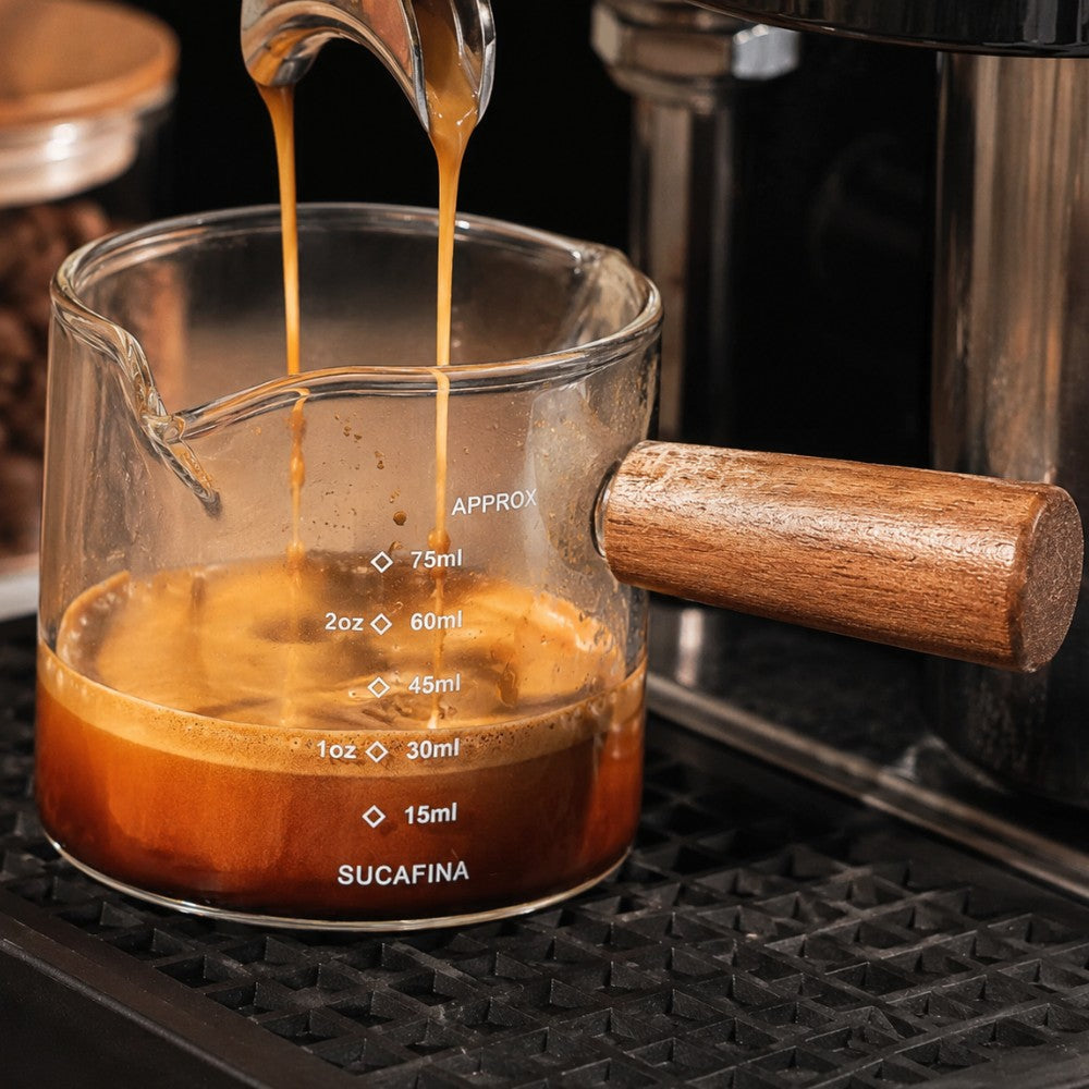 100ml Glass Espresso Measuring Cup with Wooden Handle KNOCDIC®