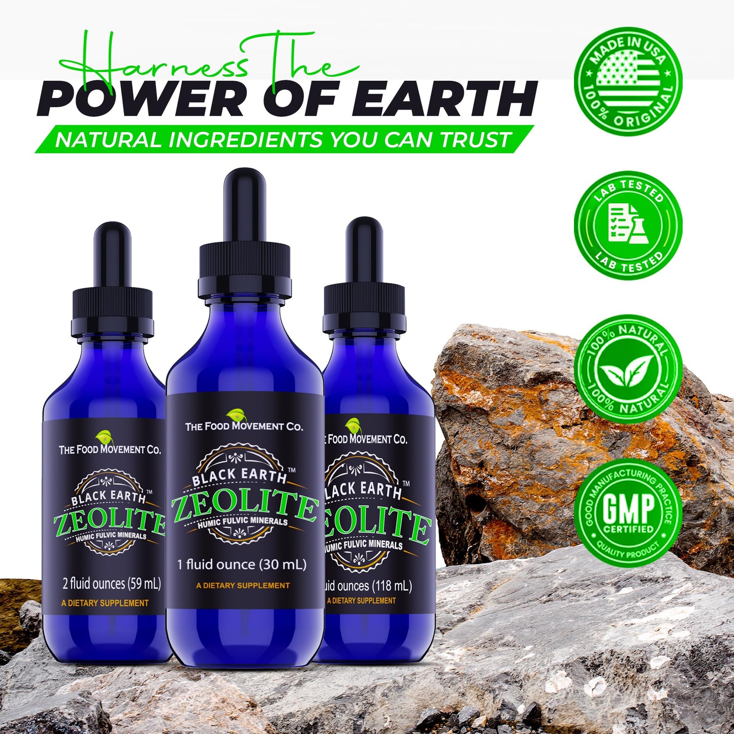 Black Earth Zeolite with Humic Fulvic Acids Trace Minerals for Adults and Kids for Detox, Gut Health and Immune Support - 1oz Liquid Drops Supplement