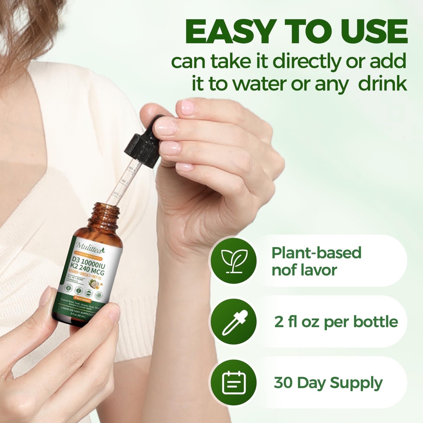 2 Pack Organic Vitamin D3 K2 Liquid with Vegan Omega-3 & Coconut MCT Oil | 10000 IU