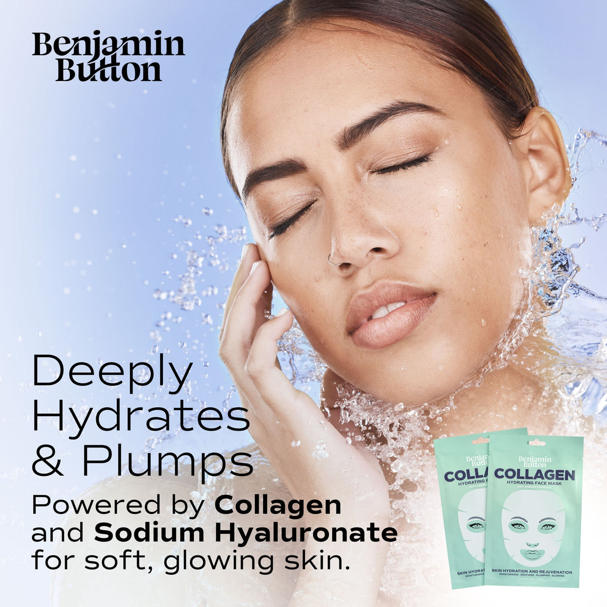 Collagen Hydrating Face Mask - Marine Collagen Sheet Mask - 5 Pack Benjamin Button
