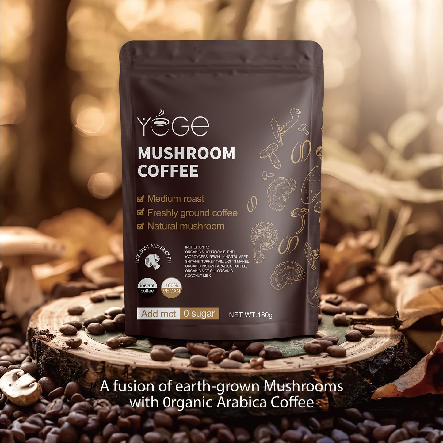 Instant Mushroom Coffee with Cordyceps, Reishi & Lion's Mane – Energy, Focus & Immunity (30 Servings)