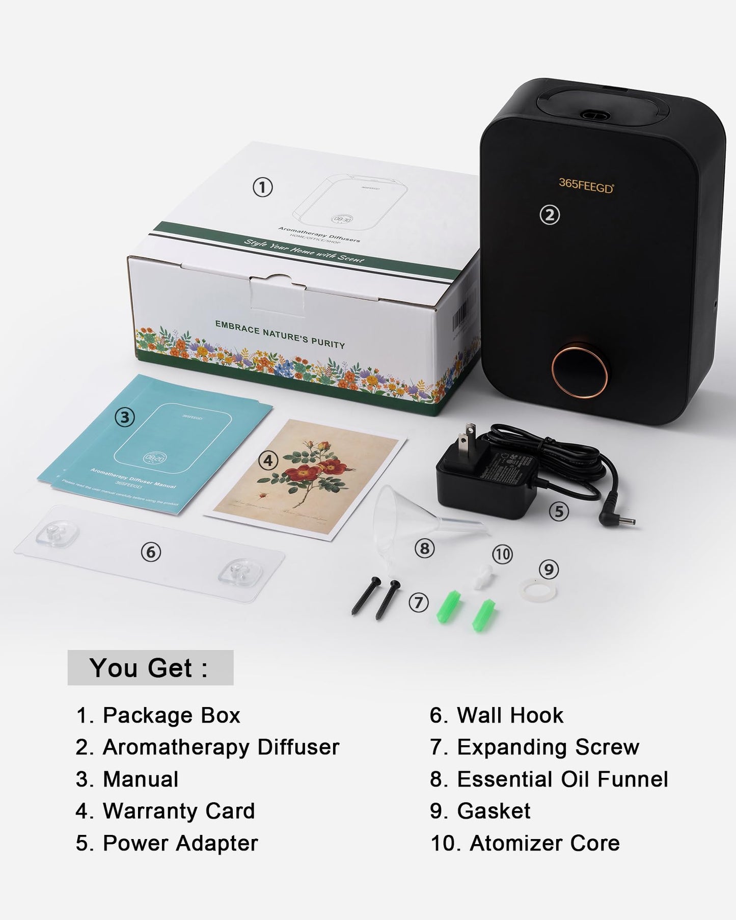 365FEEGD Home Diffuser – 150ml Large Capacity, Bluetooth-Controlled Essential Oil Diffuser with 24/7 Customizable Settings (Black)