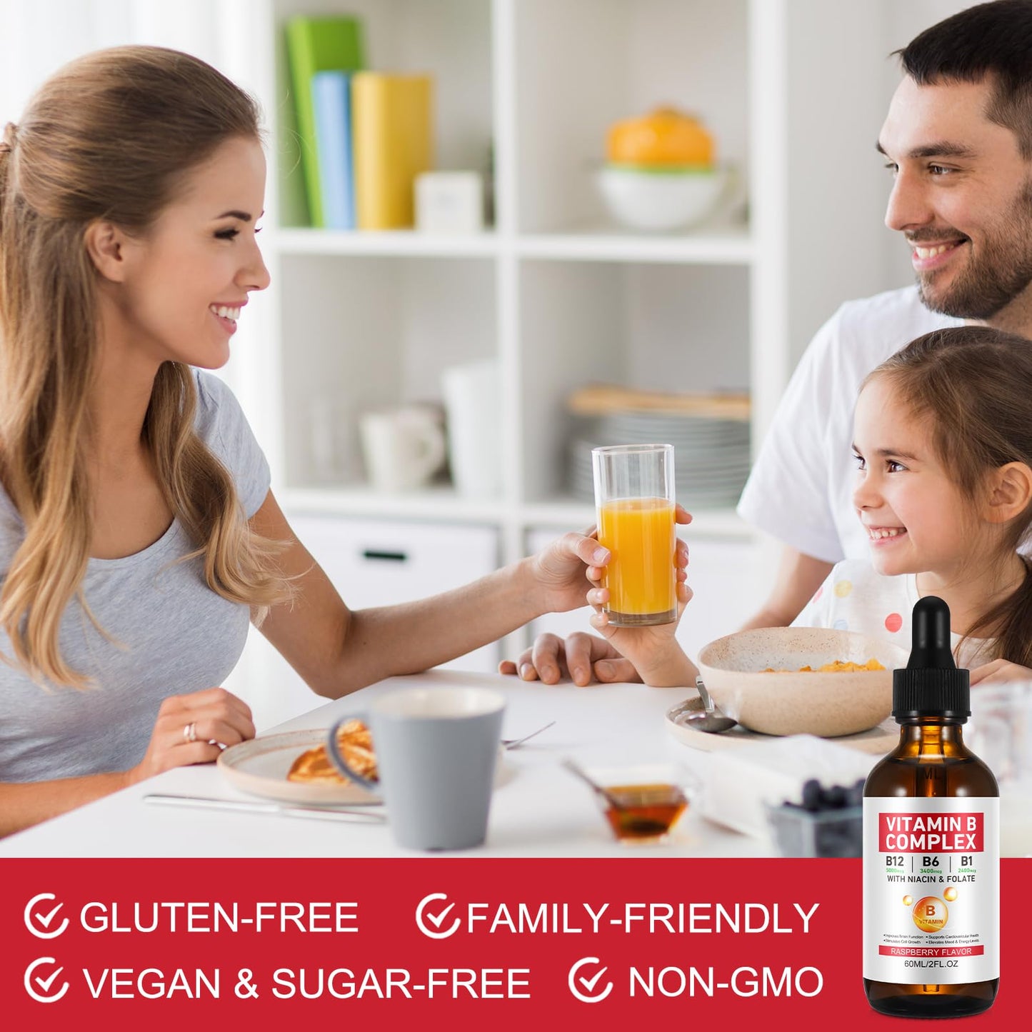 Vitamin B Complex Liquid Drops – Vegan B12 (Methylcobalamin) with B1, B3, B6, B9 and Niacin – 40 Servings