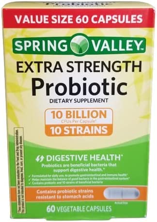60 Spring Valley Extra Strength Probiotic Capsules – 10B CFU, 10 Strains