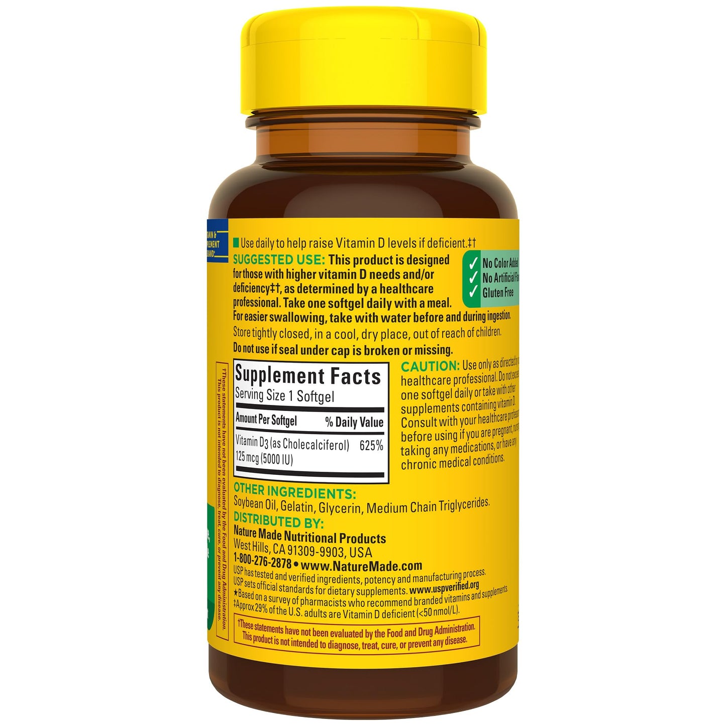 Nature Made Vitamin D3 5000 IU Softgels – 90 Count, 90 Day Supply