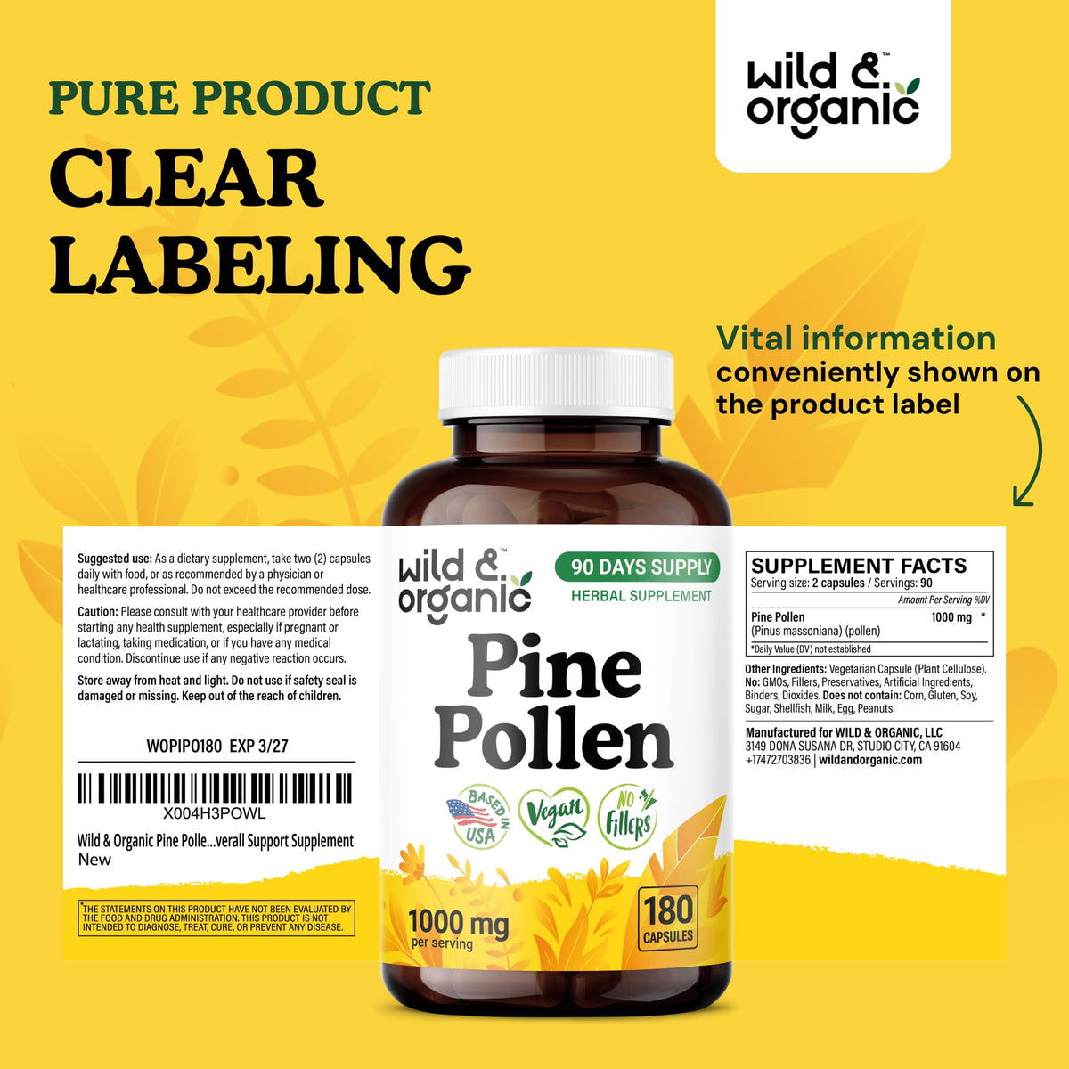 Wild & Organic Pine Pollen for Men – 1000 mg Capsules, Vegan & Non-GMO BritishVita | Premium UK Vitamins & Wellness Supplements
