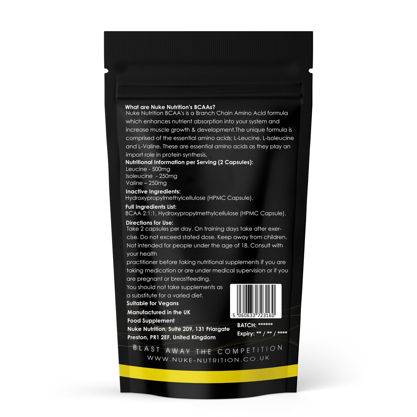 BCAA 2:1:1 Branch Chain Amino Acids 1000mg Muscle Growth & Recovery Post Workout Capsules