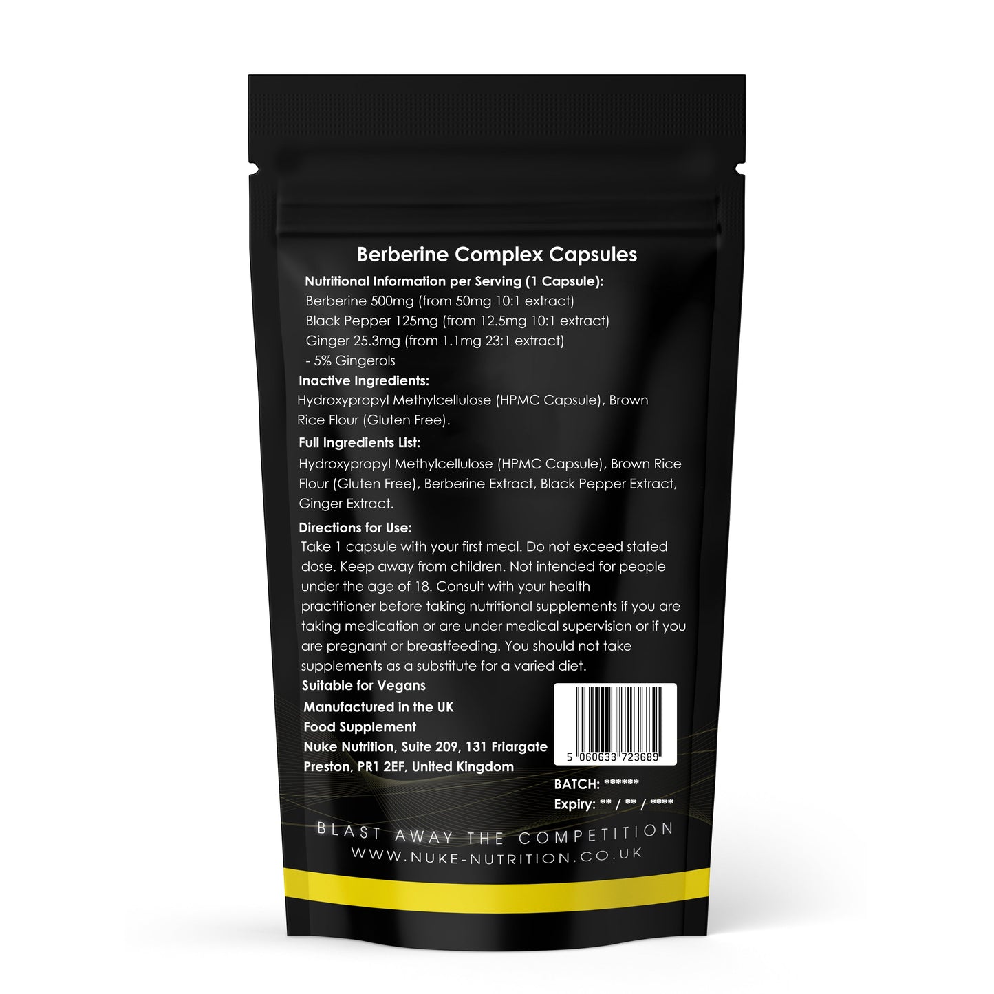 Berberine Complex 500mg + Black Pepper + Ginger Capsules