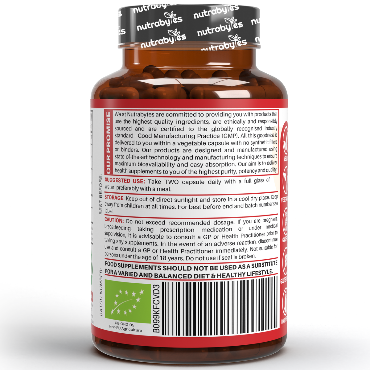 Organic Ashwagandha KSM66® 1000mg Per Serving with Organic Black Pepper, Certified Organic by Soil Association NUTRABYTES