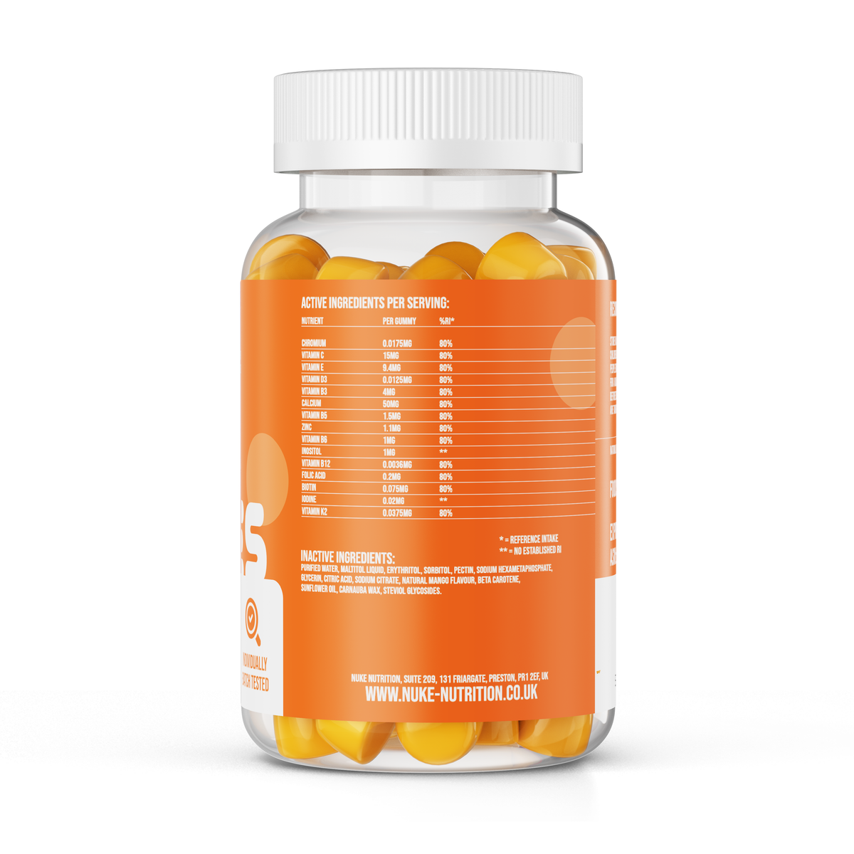 Multivitamins Gummies - High Strength 15 Ingredients - Vitamin D & K2, Zinc, Vitamin B Complex, Inositol x 60 (Mango Flavour) Nuke Nutrition