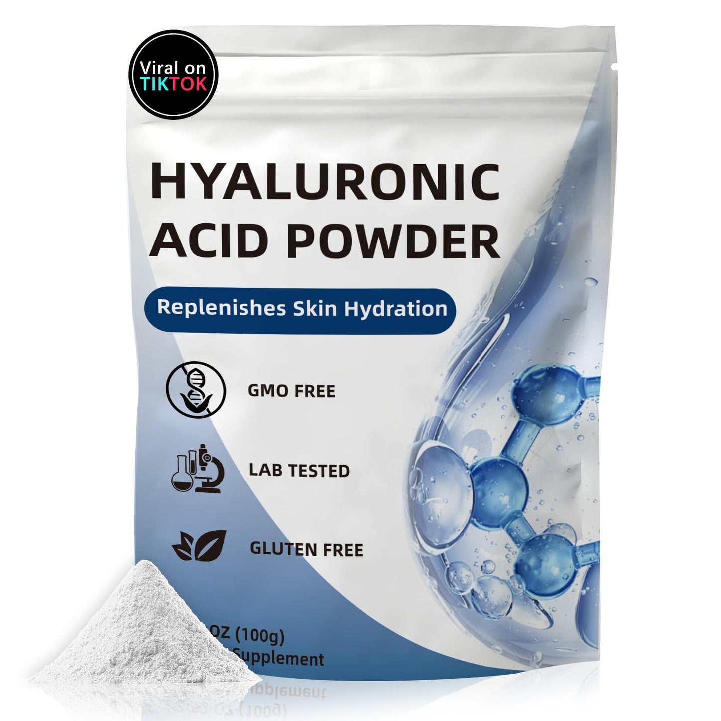 CHZHEN Hyaluronic Acid Powder 100g – Low Molecular Weight, Cosmetics Grade, Vegan & Water-Soluble