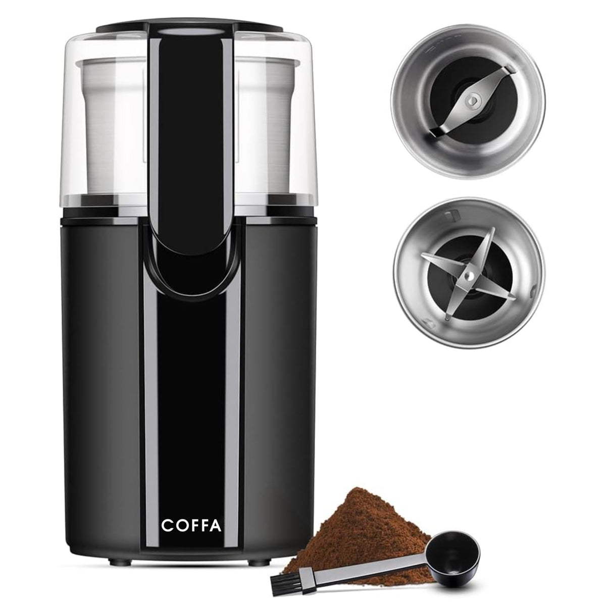 Stainless Steel Coffee and Spice Grinder Electric 2 Bowls for Wet and Dry Grinding 70g COFFA Massive Discounts