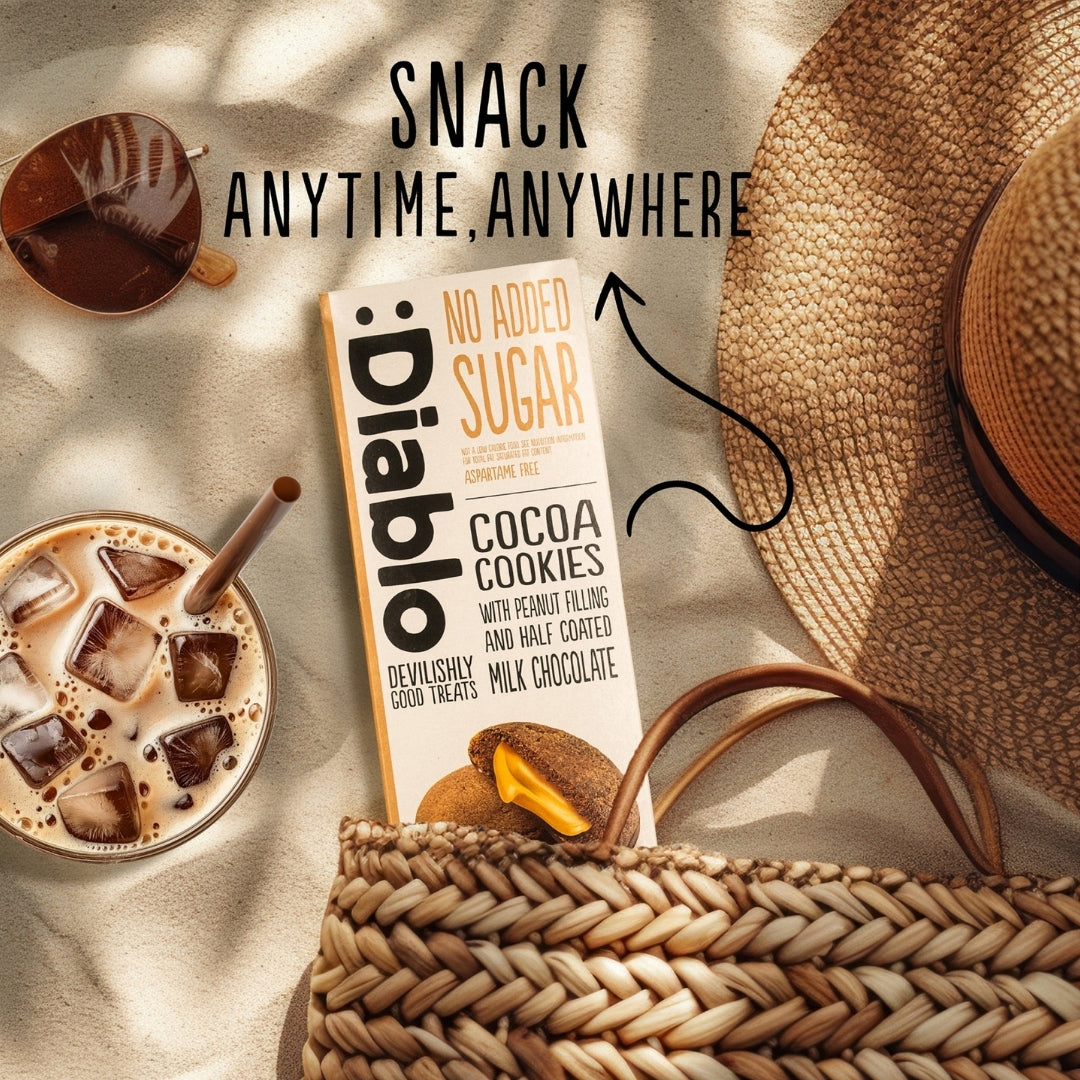 Cocoa Cookies with Peanut Filling and Half Coated Milk Chocolate (110g) Diablo Sugar Free