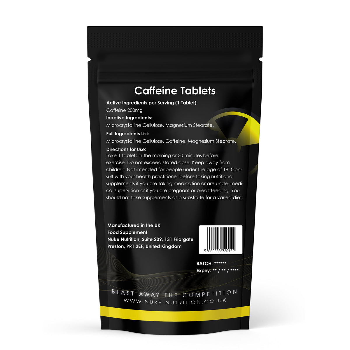 Caffeine 200mg Strong Pre Workout Energy Booster Tablets Nuke Nutrition