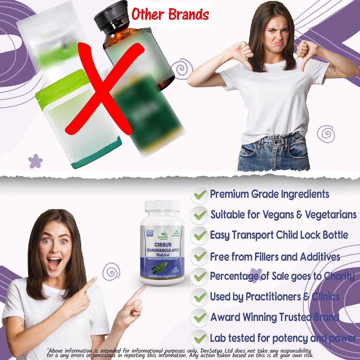 Ayushya Cissus Quadrangularis Capsules (Hadjod, Bone Setter) Joint & Bone Support - Vegan, Gluten Free, Non-GMO, 60 Capsules DivyaHerb - Divya Herb Store