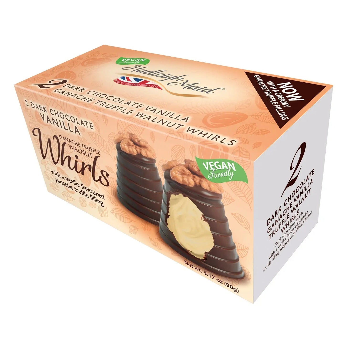 Vegan friendly dark chocolate vanilla ganache walnut whirls twin pack