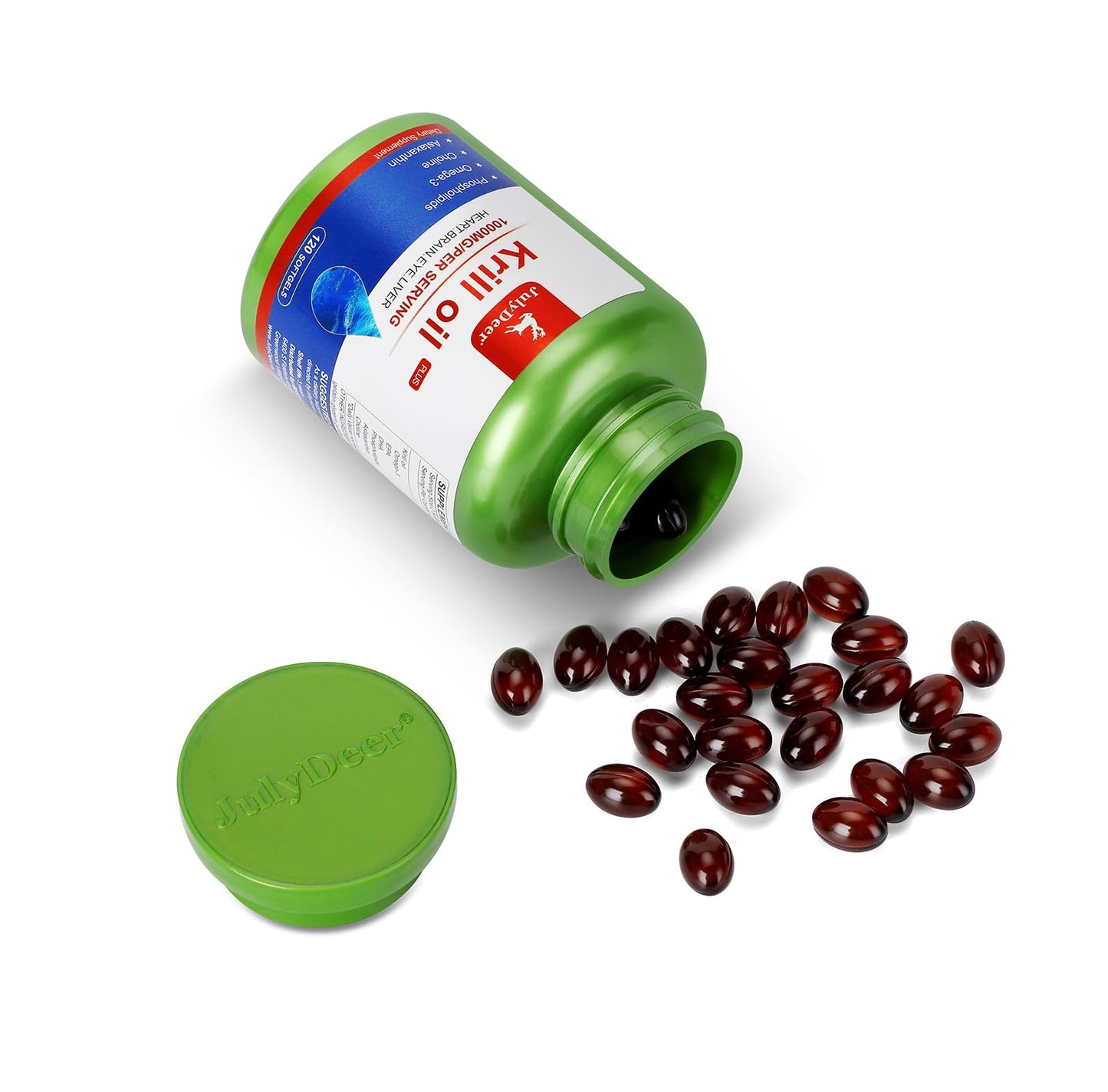 JulyDeer Krill Oil 1000 mg with Omega-3s – 120 Softgels – Antarctic, No Fishy Aftertaste
