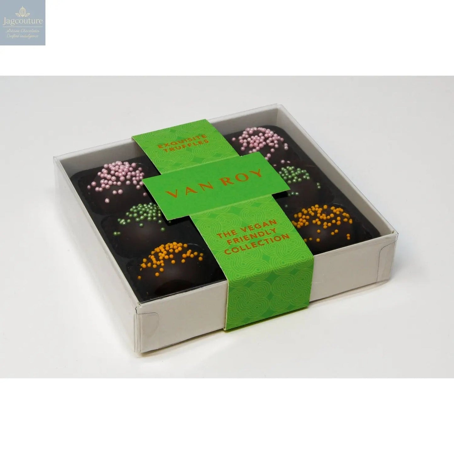 Luxury vegan friendly selection in 9 choc grey base with cello lid
