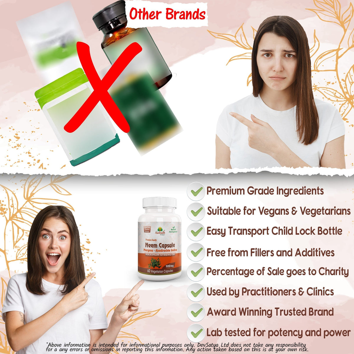 Aushadh Neem Capsules (Margosa) Skin & Immune Wellness Support - Vegan, Gluten Free, Non-GMO, 60 Capsules DivyaHerb - Divya Herb Store