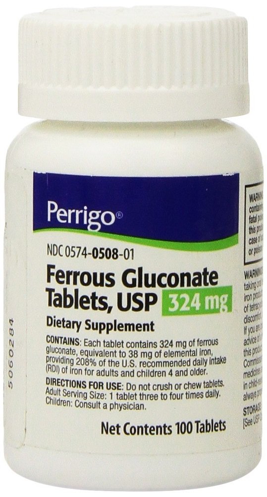 Perrigo Ferrous Gluconate Green Tablets – 324mg per Tablet, 100 Count (3 Pack) – Iron Supplement