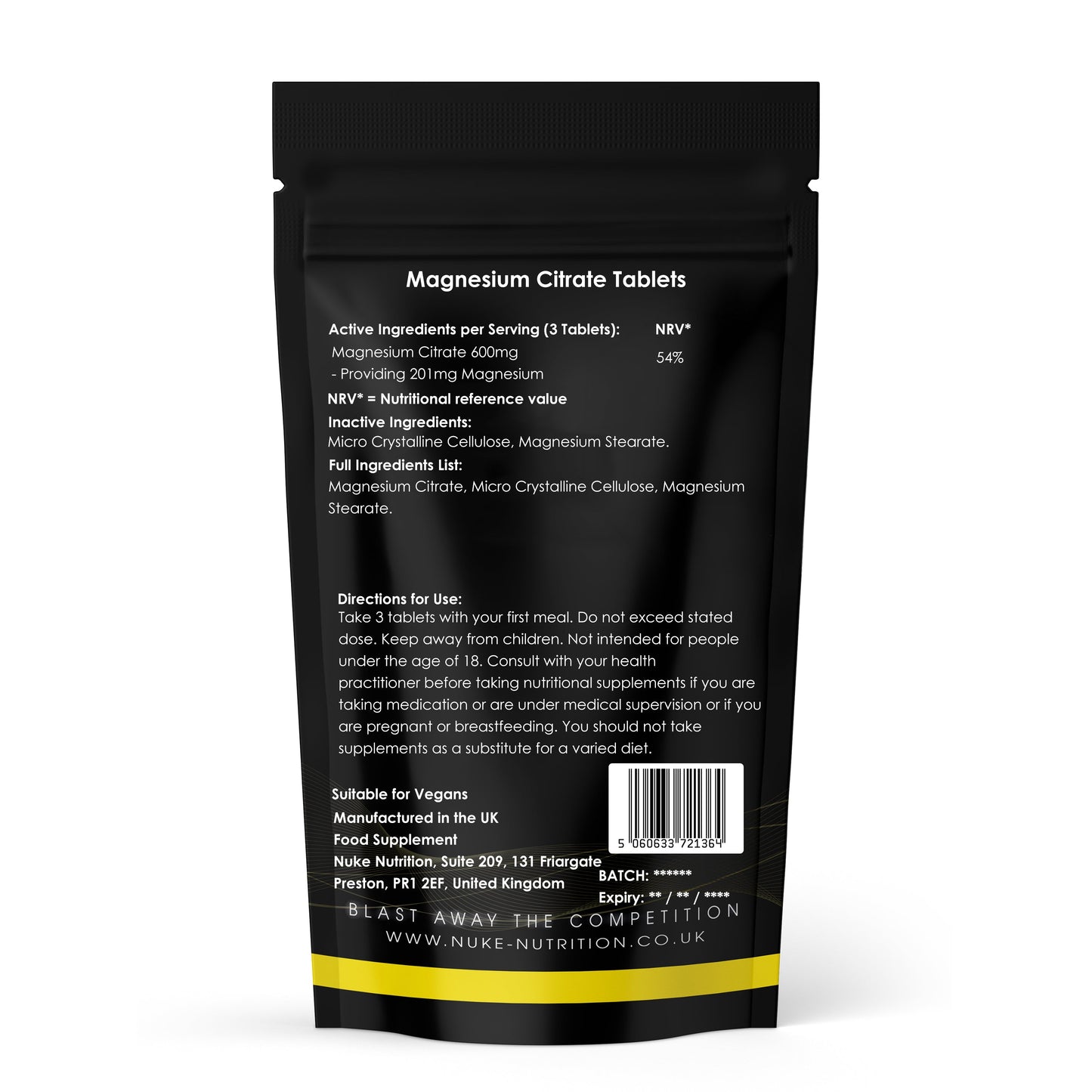 Magnesium Citrate 200mg Tablets High Stength & Bioavailability - Muscle Function & Bowel Support