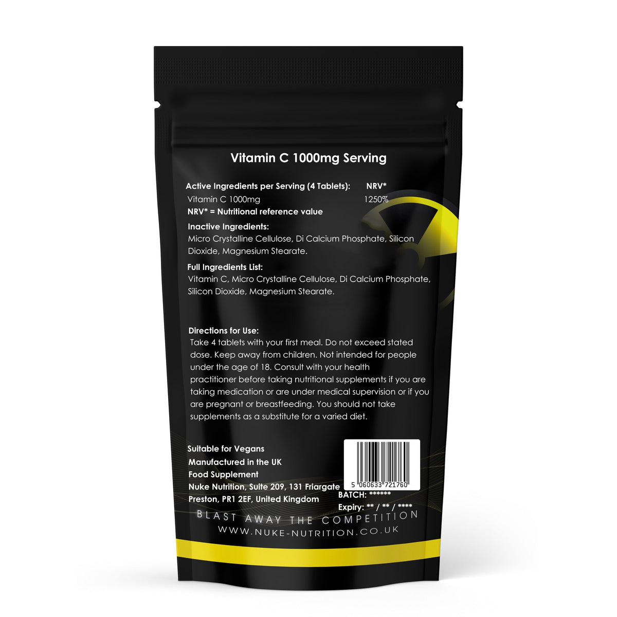 Hair & Skin Care Bundle - Hyaluronic Acid, Vitamin C, Biotin - High Strength x 180 Tablets Nuke Nutrition