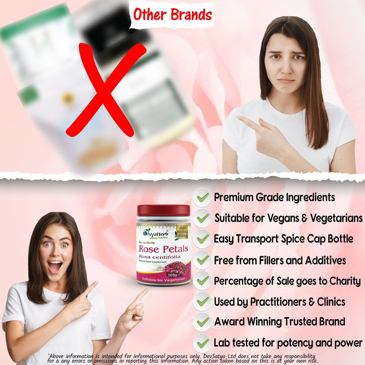 DivyaHerb Rose Petals Powder 100 gram - Healthy-Looking Skin Support DivyaHerb - Divya Herb Store