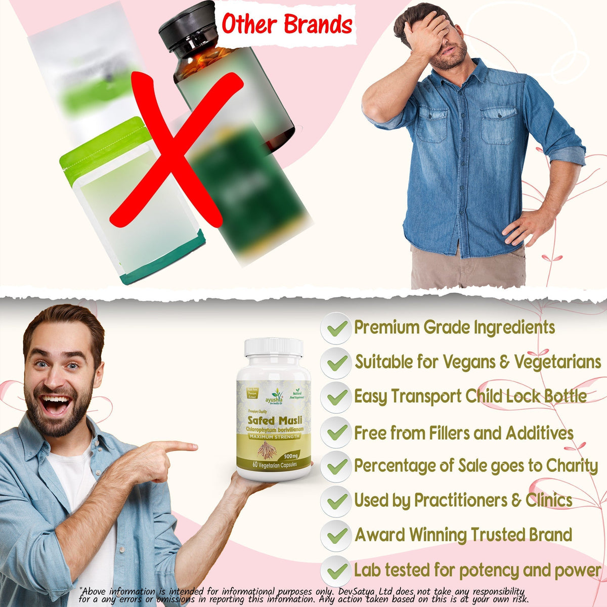 Ayushya Safed Musli Capsules (Chlorophytum Borivilianum) Strength & Stamina Support - Vegan, Gluten Free, Non-GMO, 60 Capsules DivyaHerb - Divya Herb Store