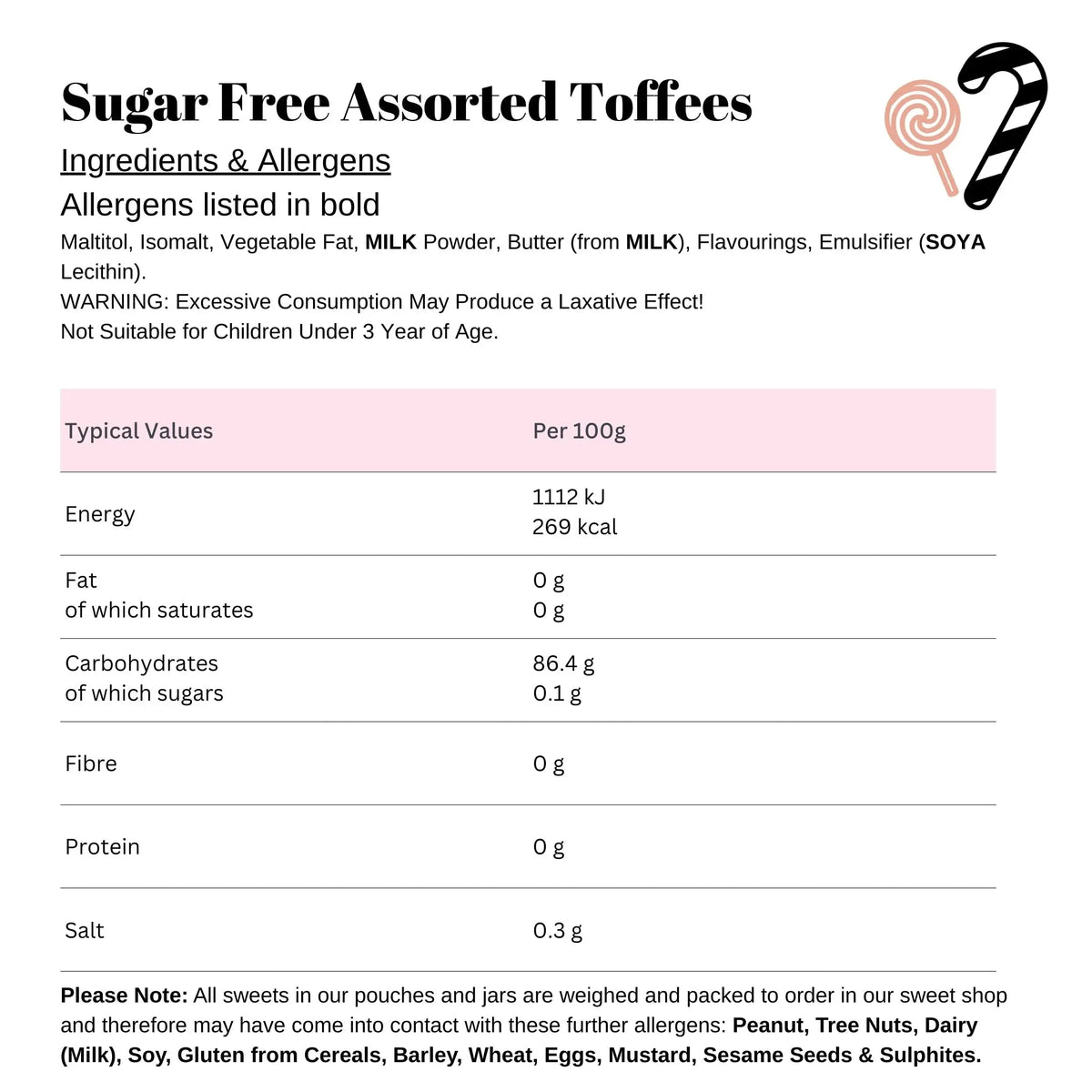 Sugar Free Assorted Toffees Giant Bradley's Online Sweet Shop