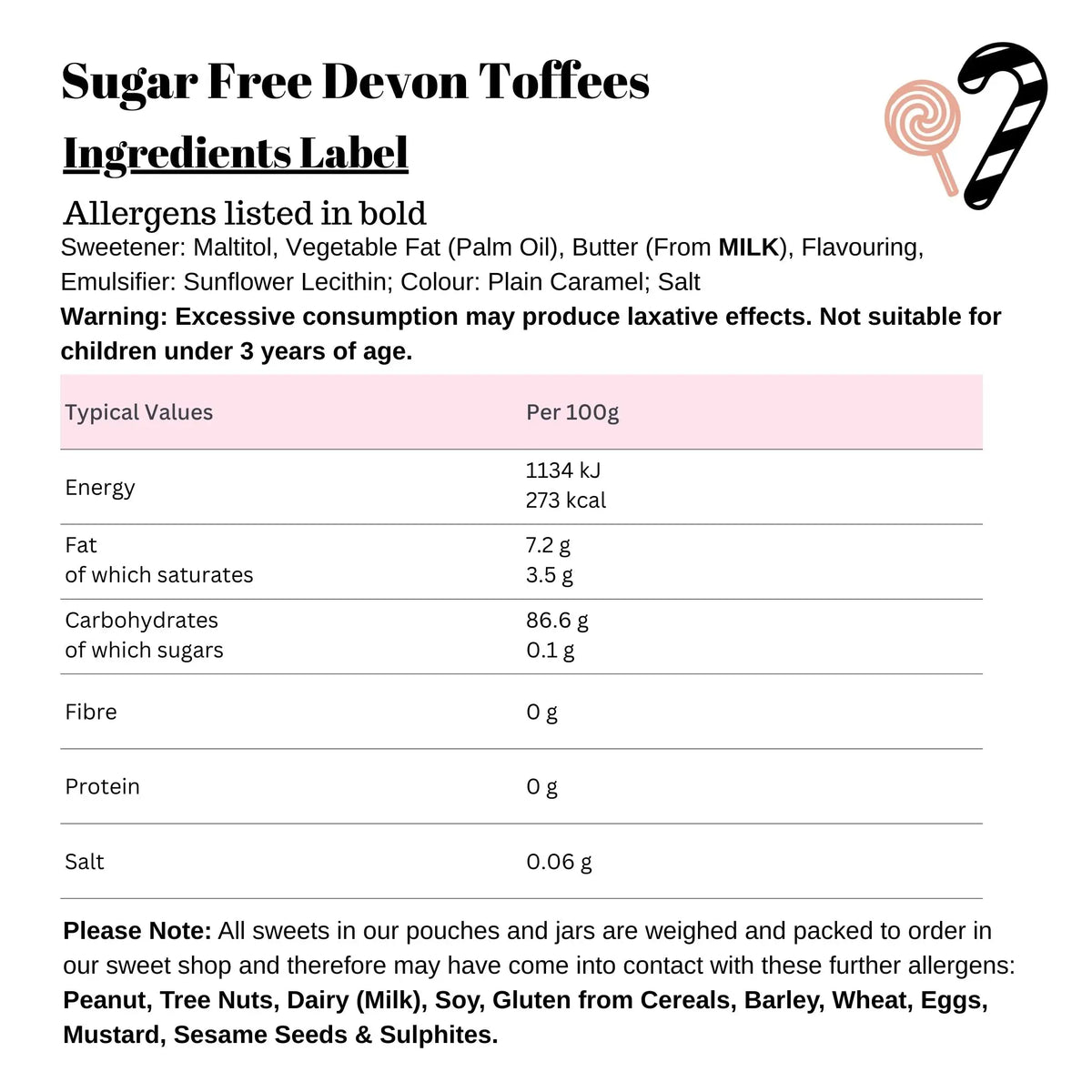 Sugar Free Devon Toffees Giant Bradley's Online Sweet Shop