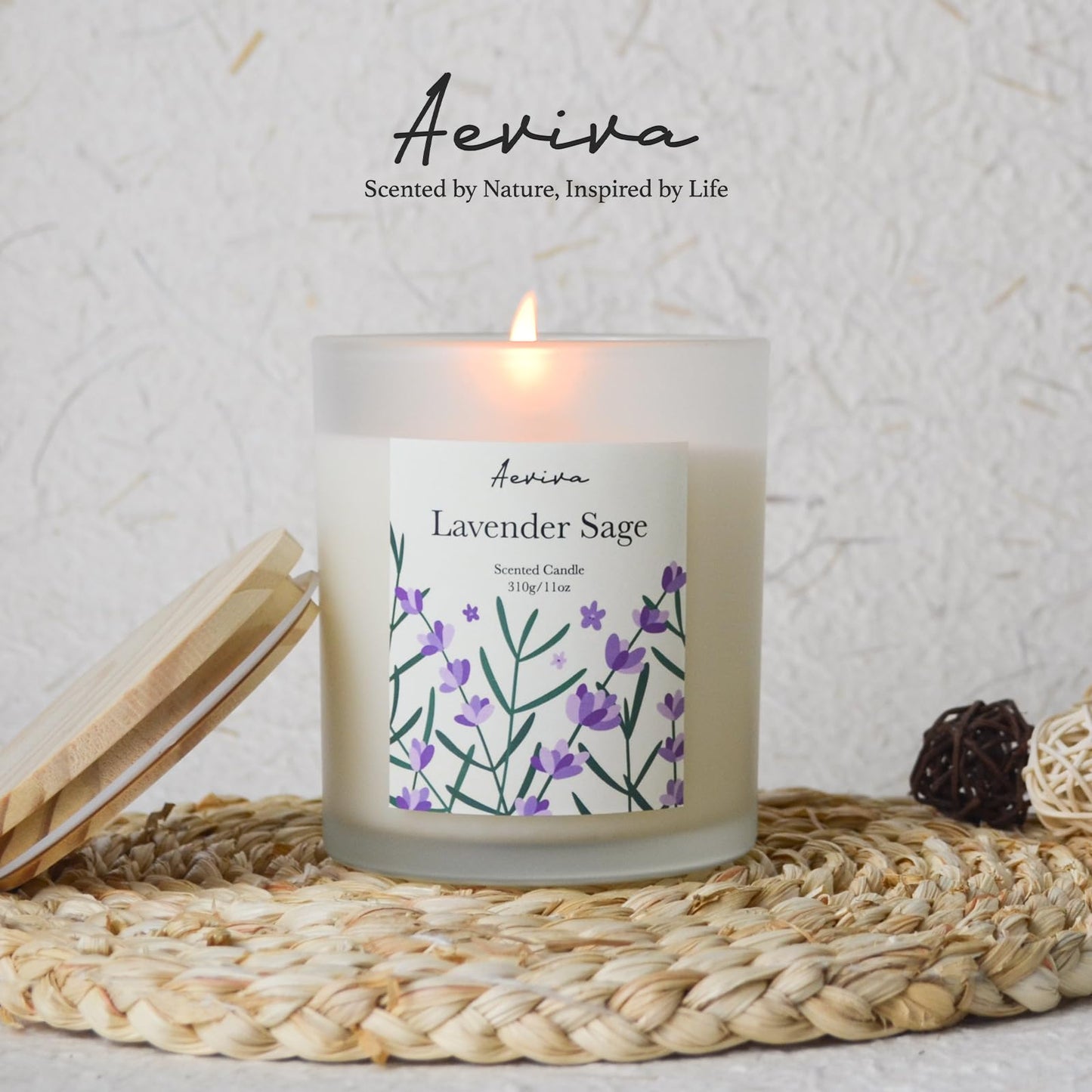 Aeviva Lavender Sage Scented Candle – 11oz Soy Wax, 60 Hour Burn