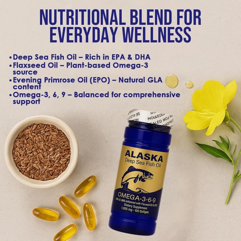 Alaska Deep Sea Fish Oil 1000 mg | Omega 3, 6, 9 - 100 Softgels | NCB