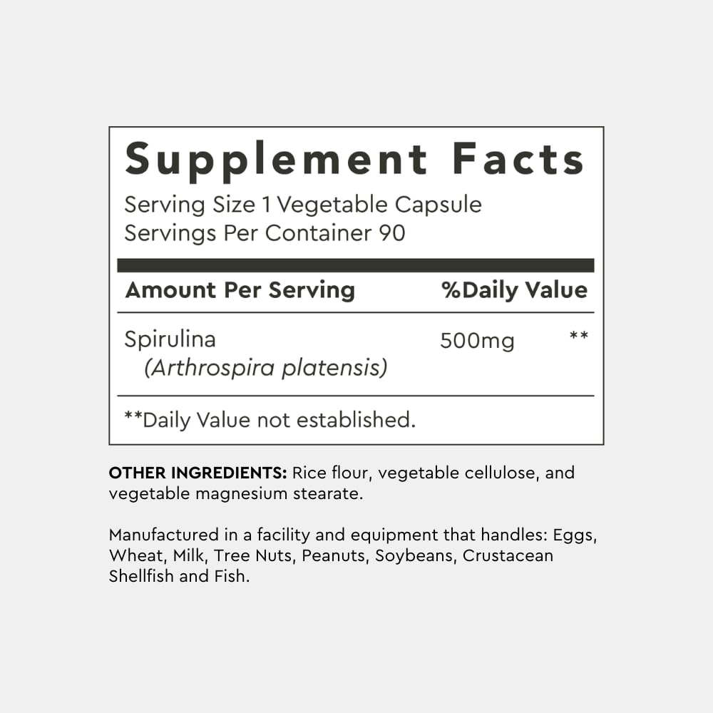 Alaya Naturals Pure Spirulina Capsules – Earthrise Spirulina, Non-GMO & Vegan, 500 mg, 90 Caps