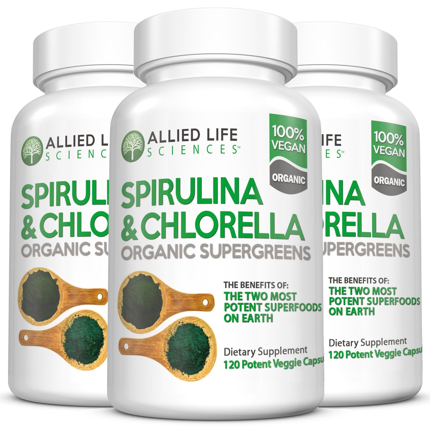 Allied Life Spirulina & Chlorella – Organic Green Superfood (120 Capsules)