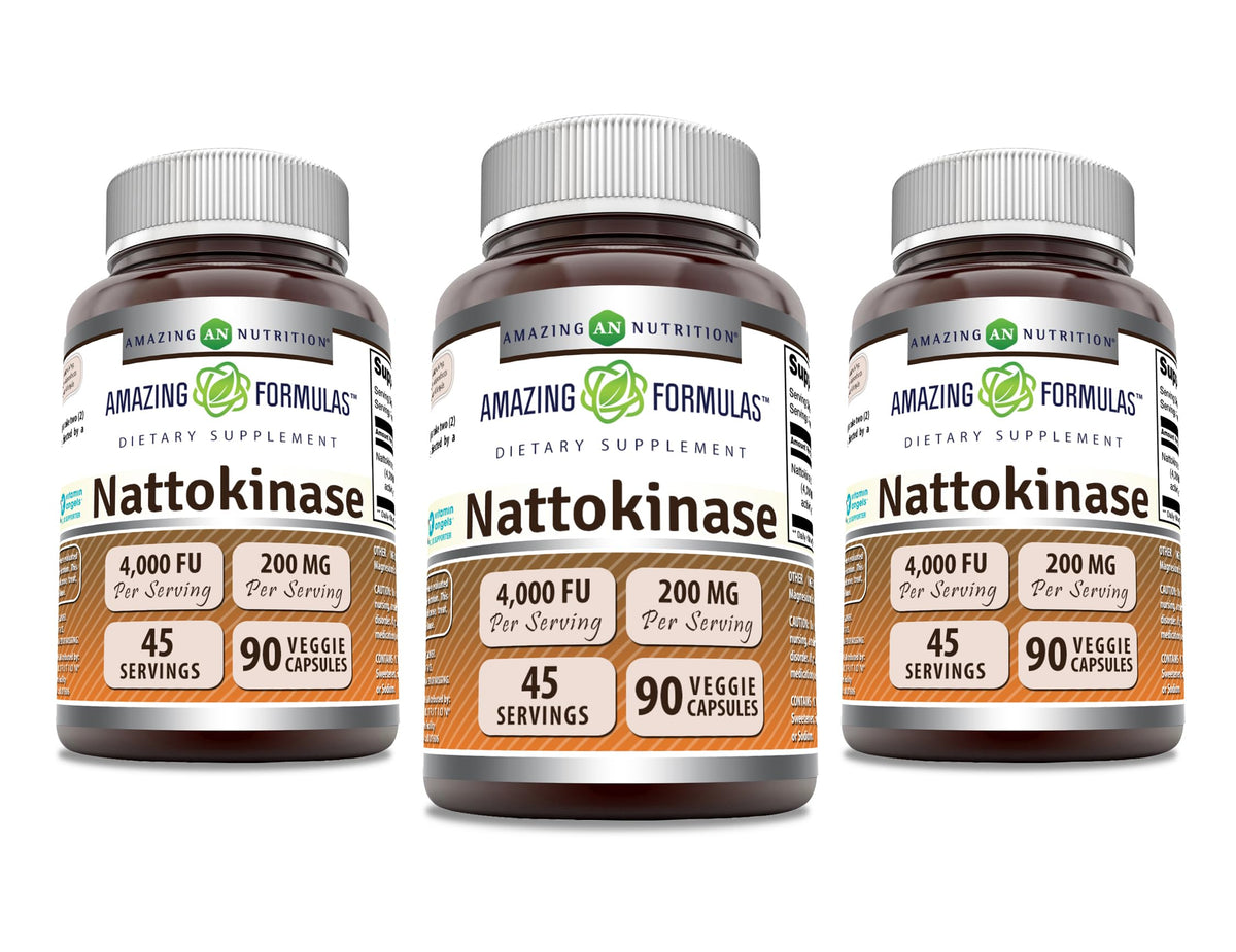 Amazing Formulas Nattokinase 100 mg Veggie Capsules | 2000 FU Enzyme Activity | Non-GMO, Gluten Free | Made in USA | 90 Count (3 Pack) BritishVita | Premium UK Vitamins & Wellness Supplements