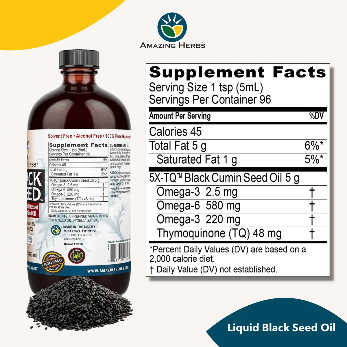 Amazing Herbs Egyptian Black Seed Oil - Gluten Free, Non-GMO, Cold-Pressed Nigella Sativa 16 oz BritishVita | Premium UK Vitamins & Wellness Supplements