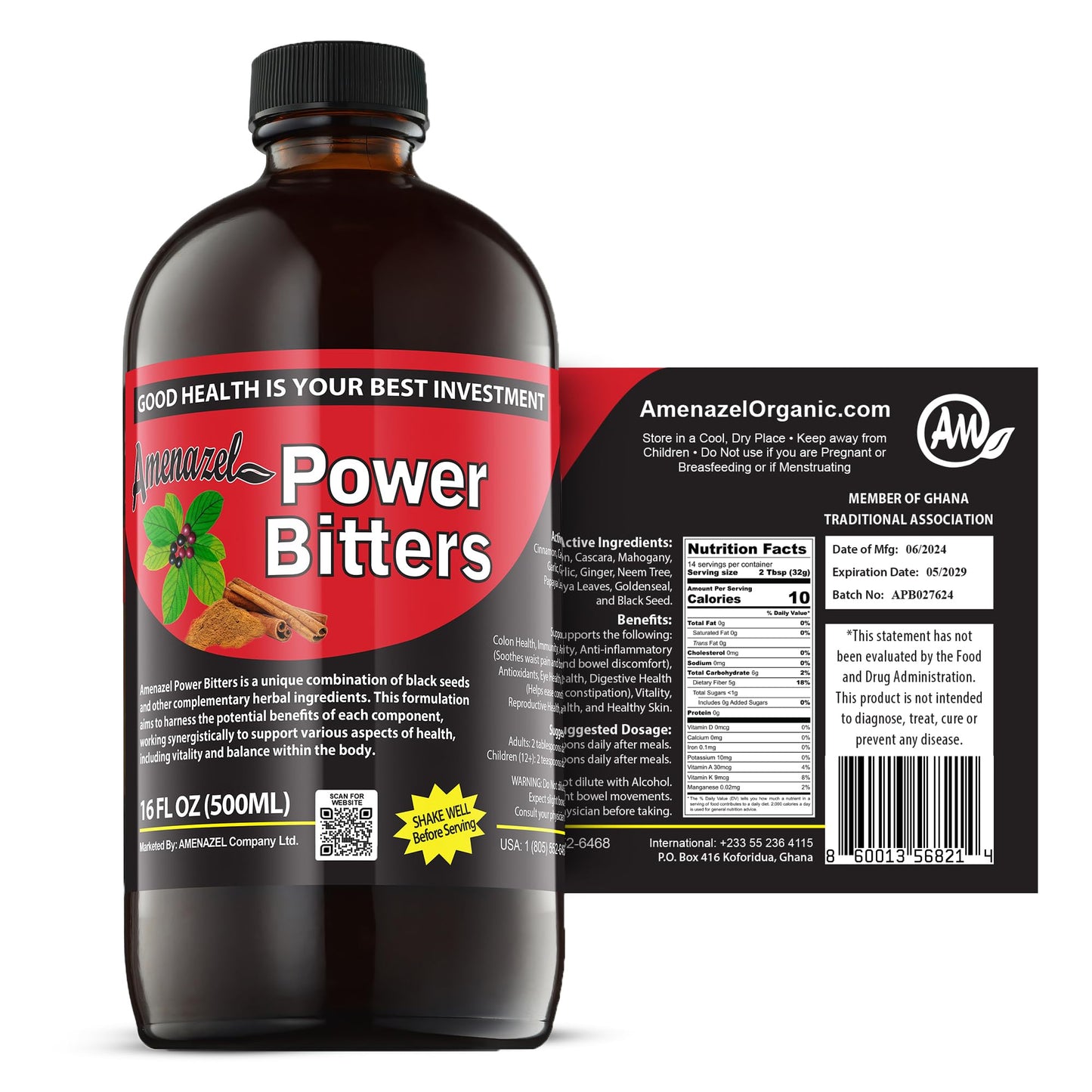 Amenazel Organic Power Bitters - 16 fl oz | Immune Support & Digestive Cleanse