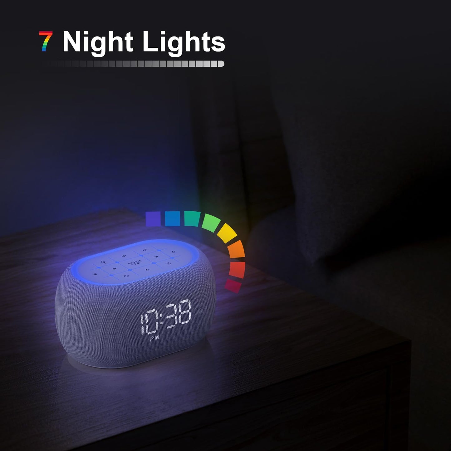 ANJANK White Noise Sound Machine Alarm Clock with Hi-Fi Bluetooth Speaker | 21 Sounds & 7 Night Lights