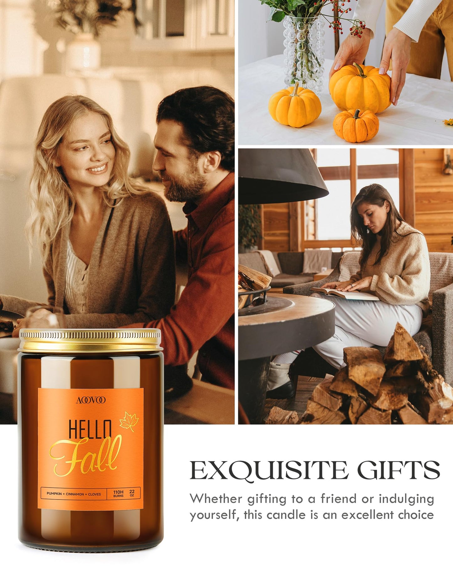 AOOVOO Hello Fall Candles – 22 oz Soy Scented Candle for Home | Aromatherapy