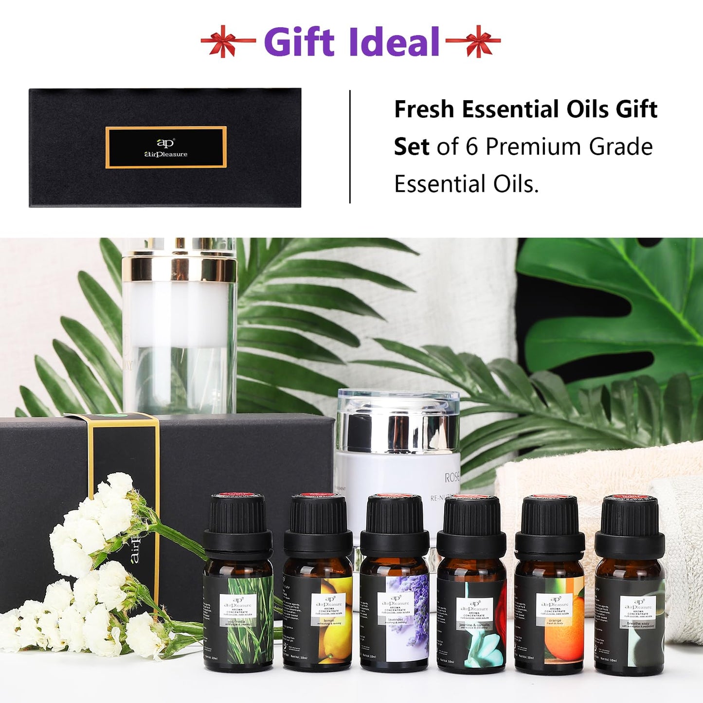 ap airpleasure Refresh Essential Oils Set — 6x10ml for Diffuser, Humidifier & Aromatherapy