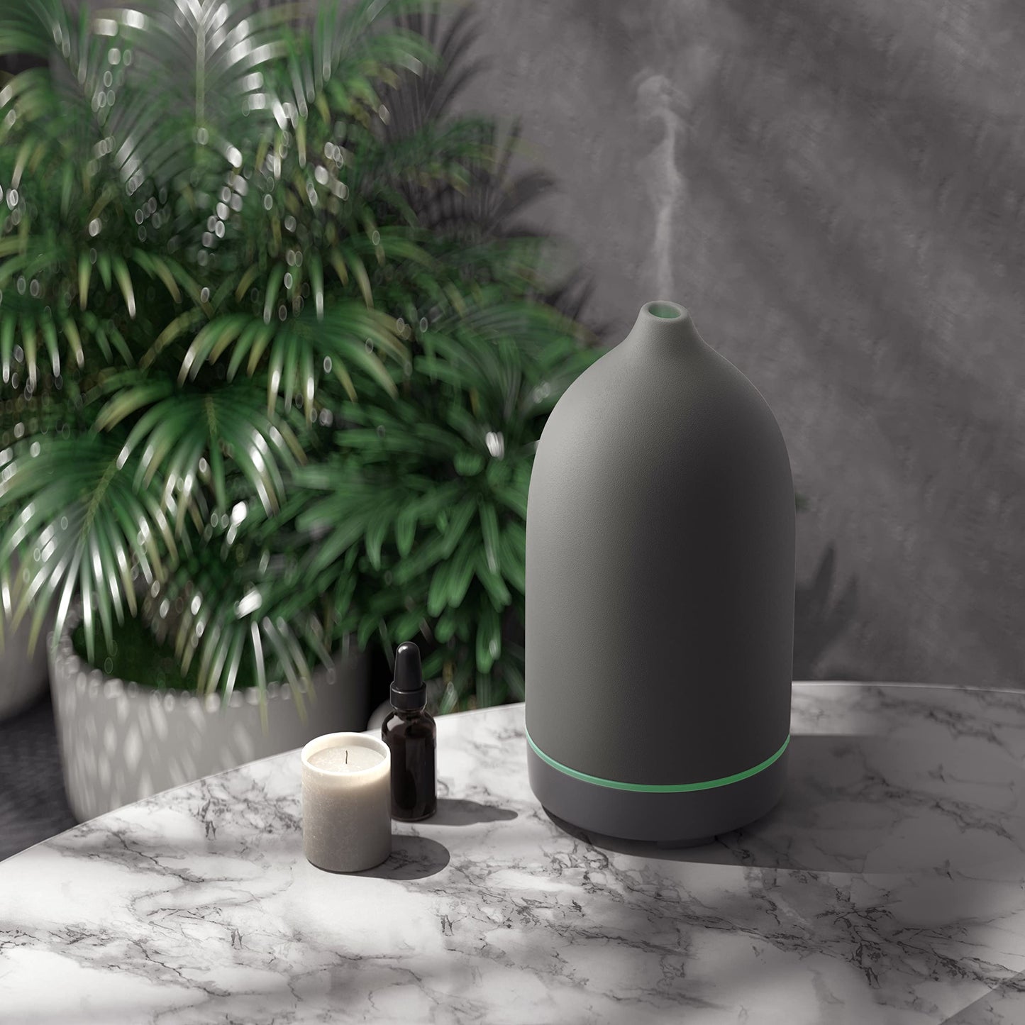 Aromatherapy Essential Oil Diffuser - 9 Color Mood Light, 4H Timer, Grey
