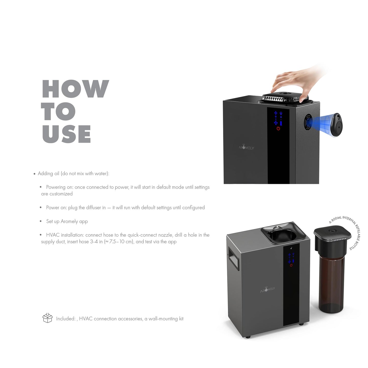 Aromely Smart Bluetooth HVAC Scent Diffuser — App-Controlled, 4,000 SQFT, Black