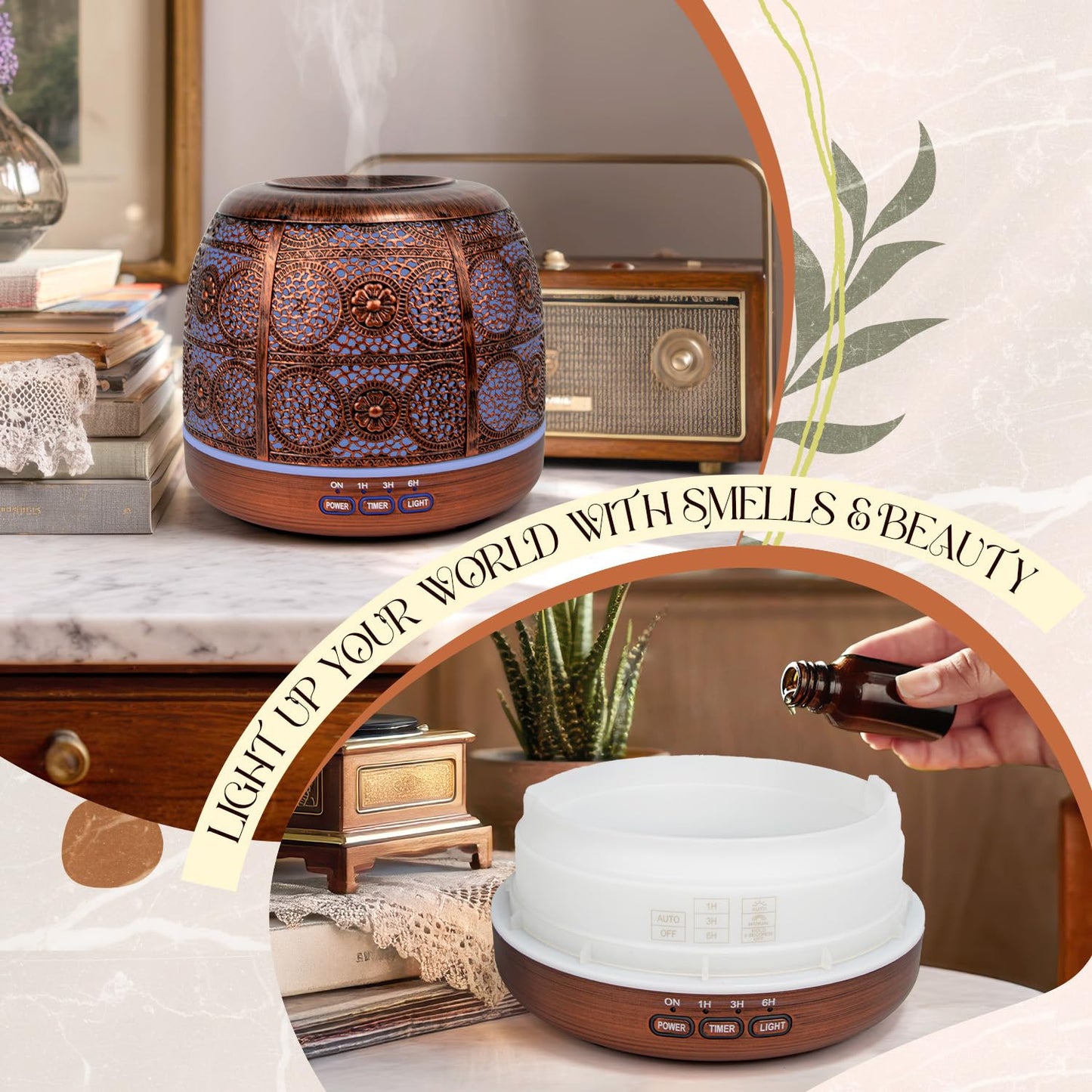 ARVIDSSON 500ml Essential Oil Diffuser – Metal Design, 12h Mist, Mood Light