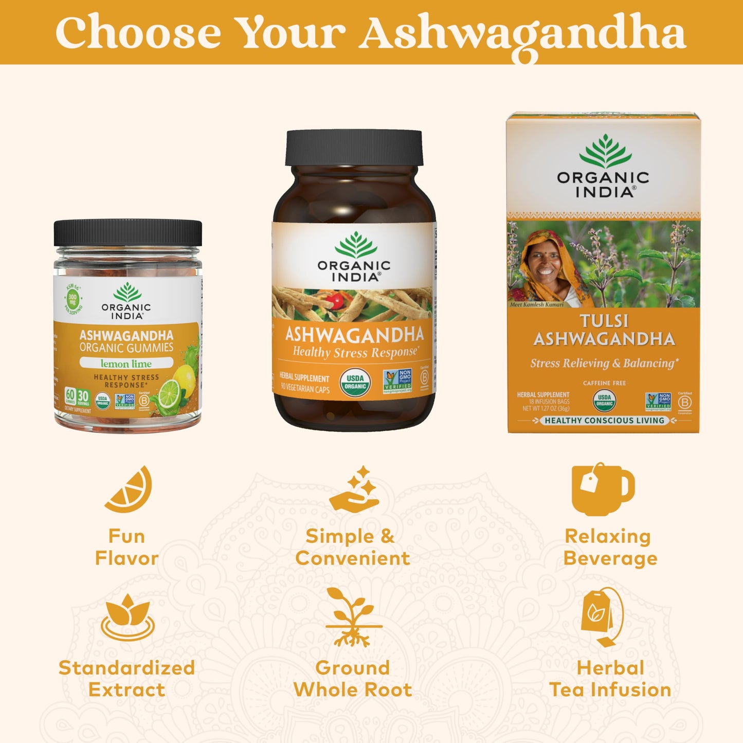 ORGANIC INDIA Ashwagandha Gummies - KSM-66 Stress Support, Lemon Lime, 60 Gummies