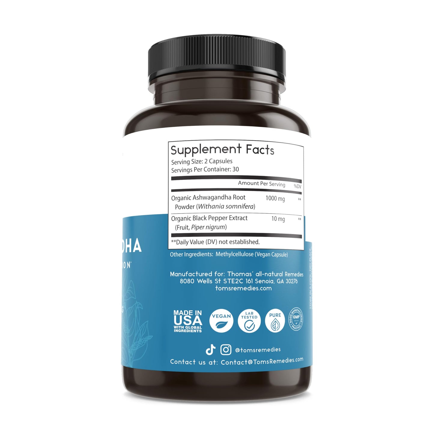 Thomas' Organic Ashwagandha 1000mg – Stress & Mood Support