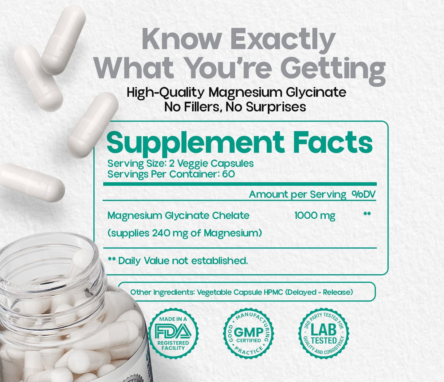Atempo Magnesium Glycinate 1000mg – Chelated Capsule for Muscle Relaxation, Heart & Nerve Support | Vegan 120 Caps