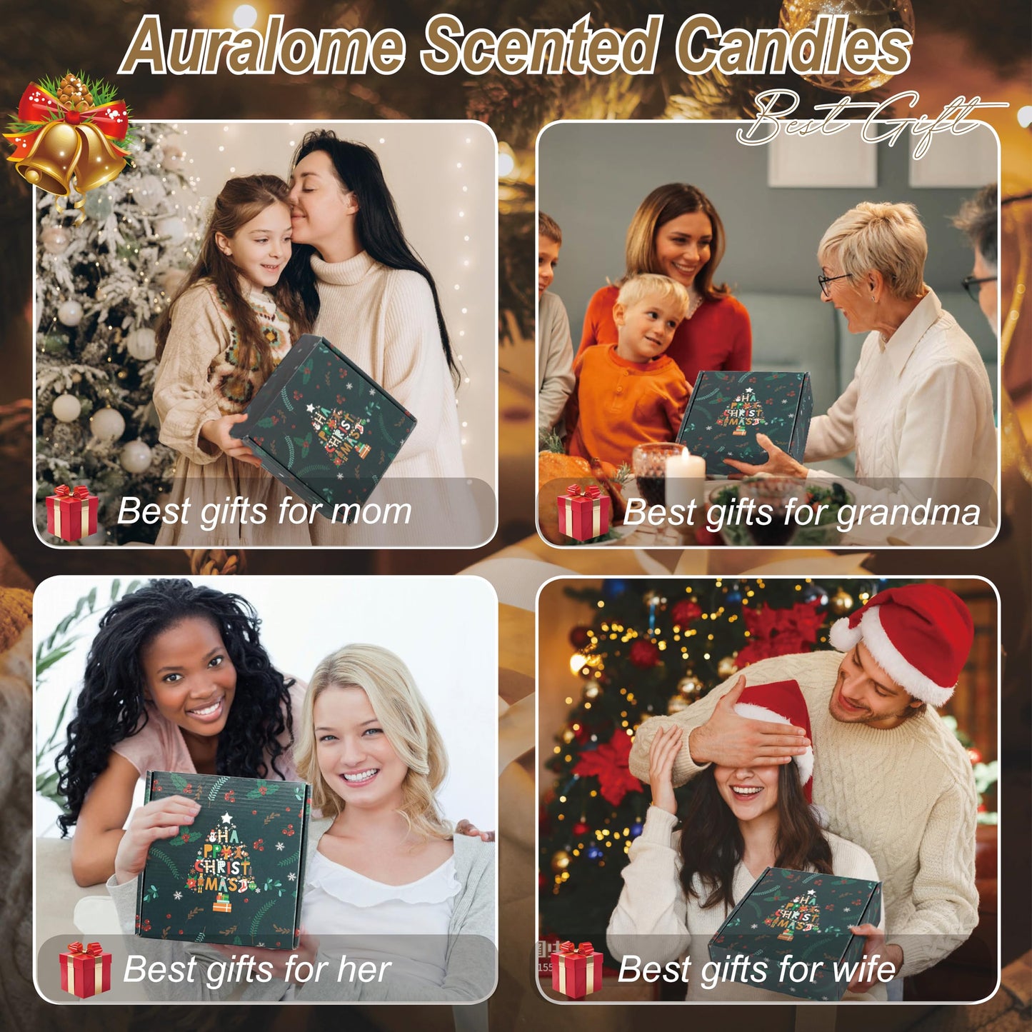 Auralome Christmas Scented Candles Gift Set - 4x4.4oz Soy Wax