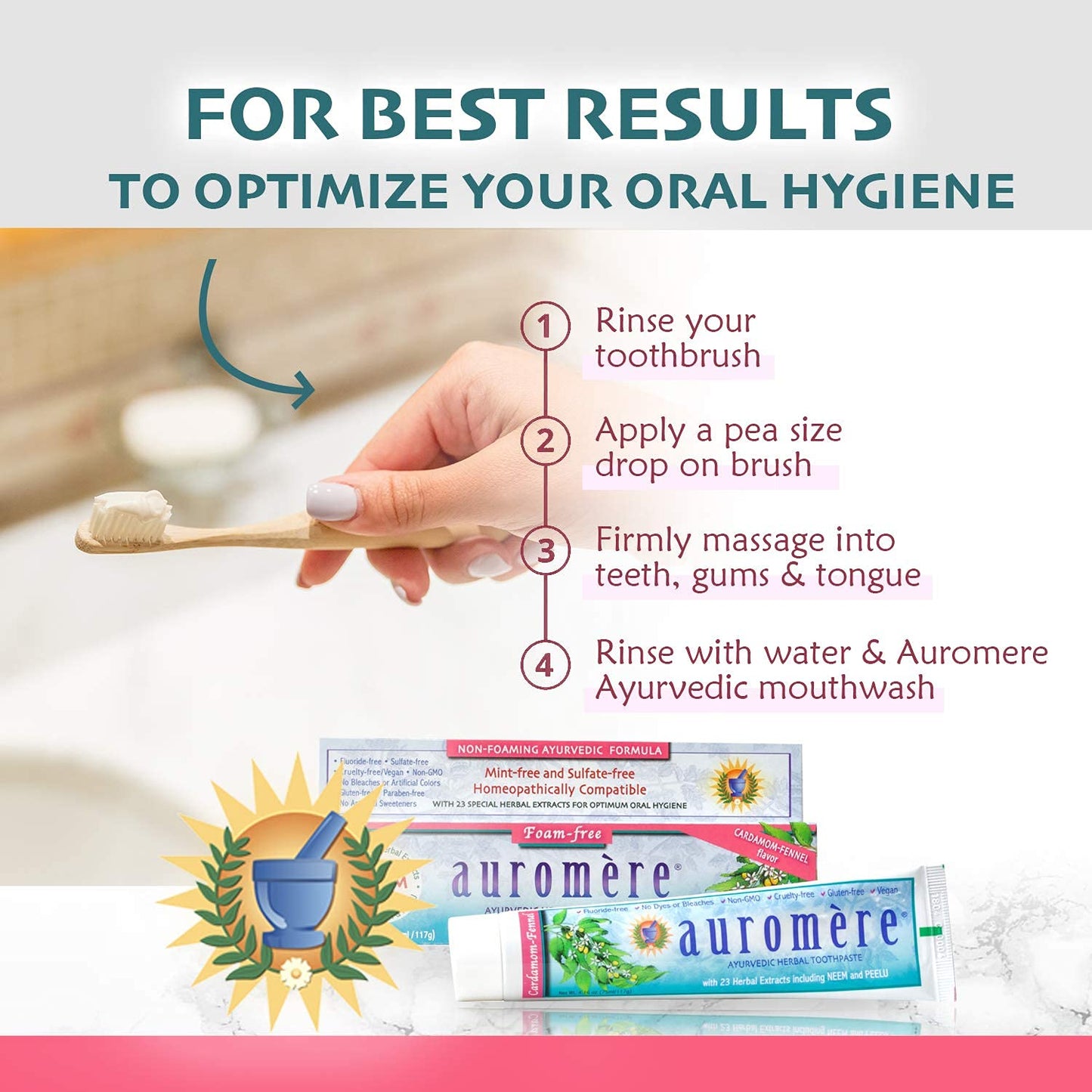 Auromere Ayurvedic Toothpaste – Cardamom Fennel, Foam-Free, Fluoride-Free, Vegan (2 Pack)