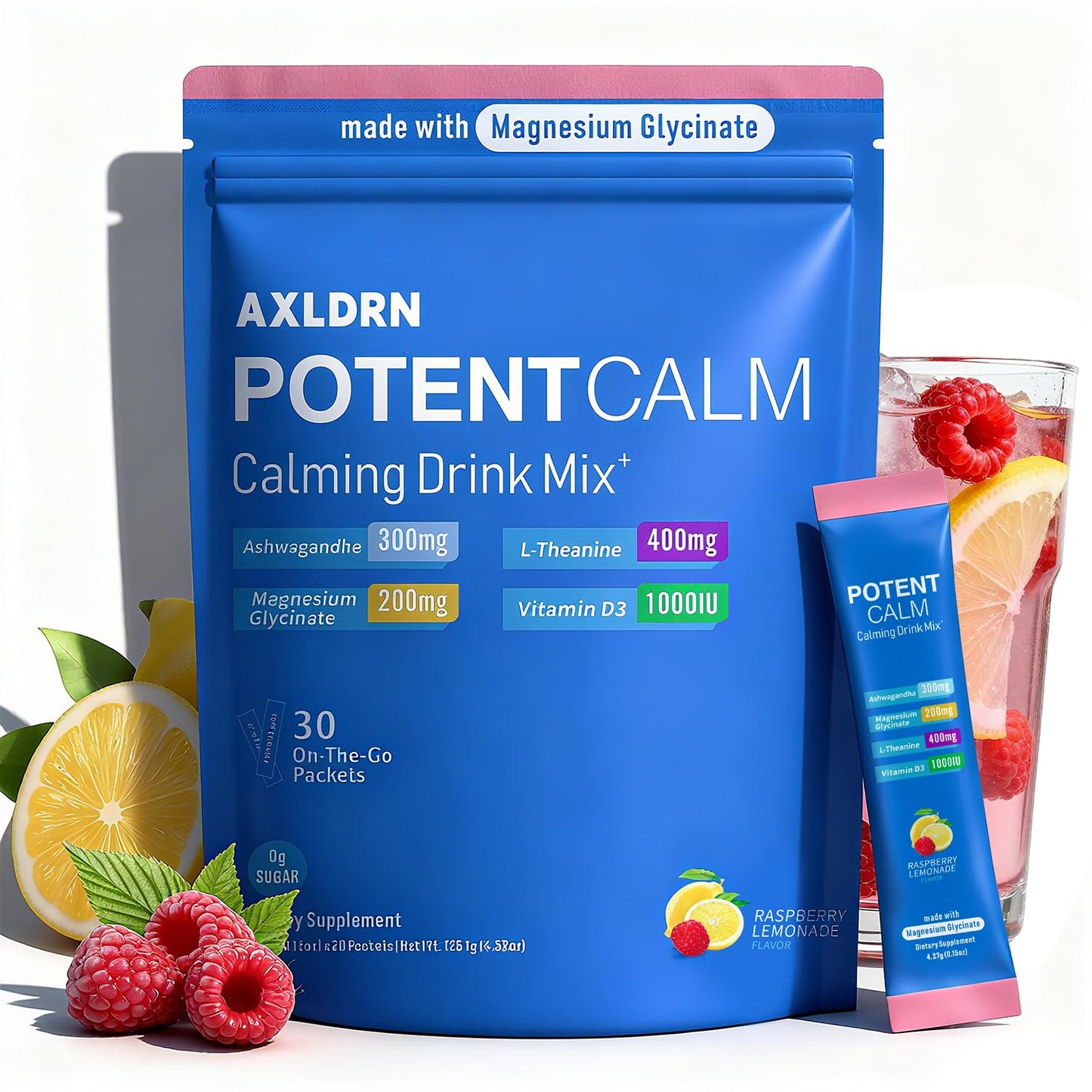 Axldrn PotentCalm Cortisol Drink Mix – Magnesium Glycinate, L-Theanine, Ashwagandha, Vitamin D