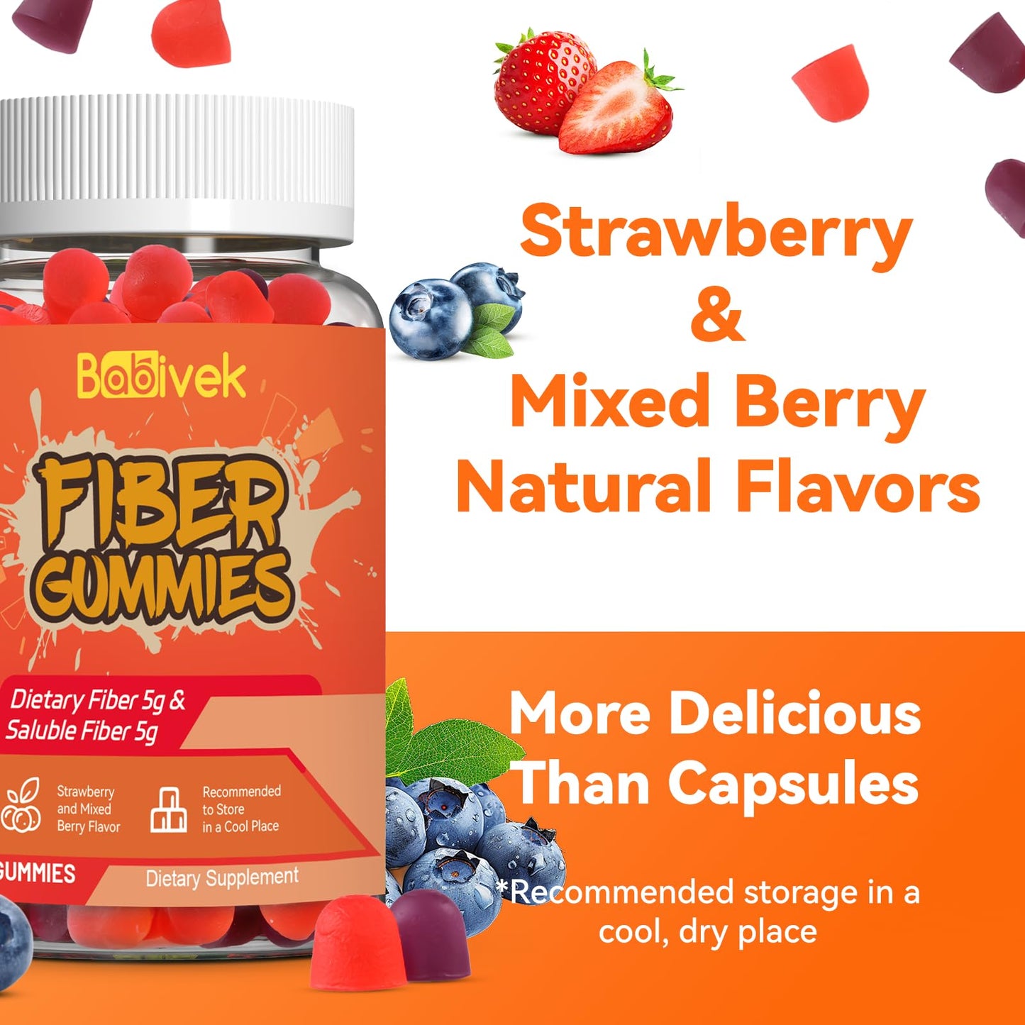 Babivek Fiber Gummies – Dietary Fiber for Digestive Health | Vegan, Gluten-Free, 60 Count
